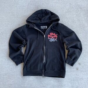 J! NX Unisex Black Zip-Up Hoodie with Skull Print, Size S